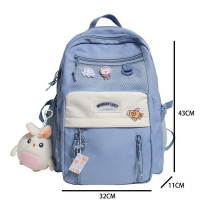 Nylon Backpack College Style Large Travel Rucksack School Bags Purple/Pink/Black