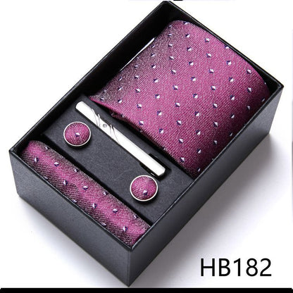 Men Neckties 5Pcs Business Ties Hanky Cufflink Set Clips Corbatas Gift Box 7.5cm