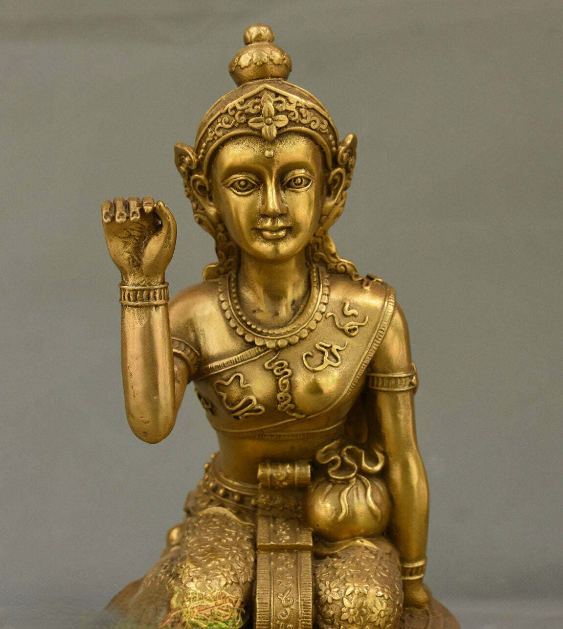 9.05" Rare Thailand Buddhism Brass Wealth Mammon God Lucky Joss Buddha Statue