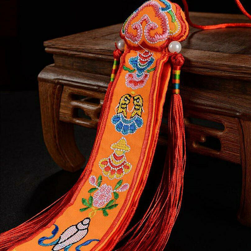 58cm Buddhism Prayer Flags Eight Auspicious Pattern Wall Hang Tambourine Banner