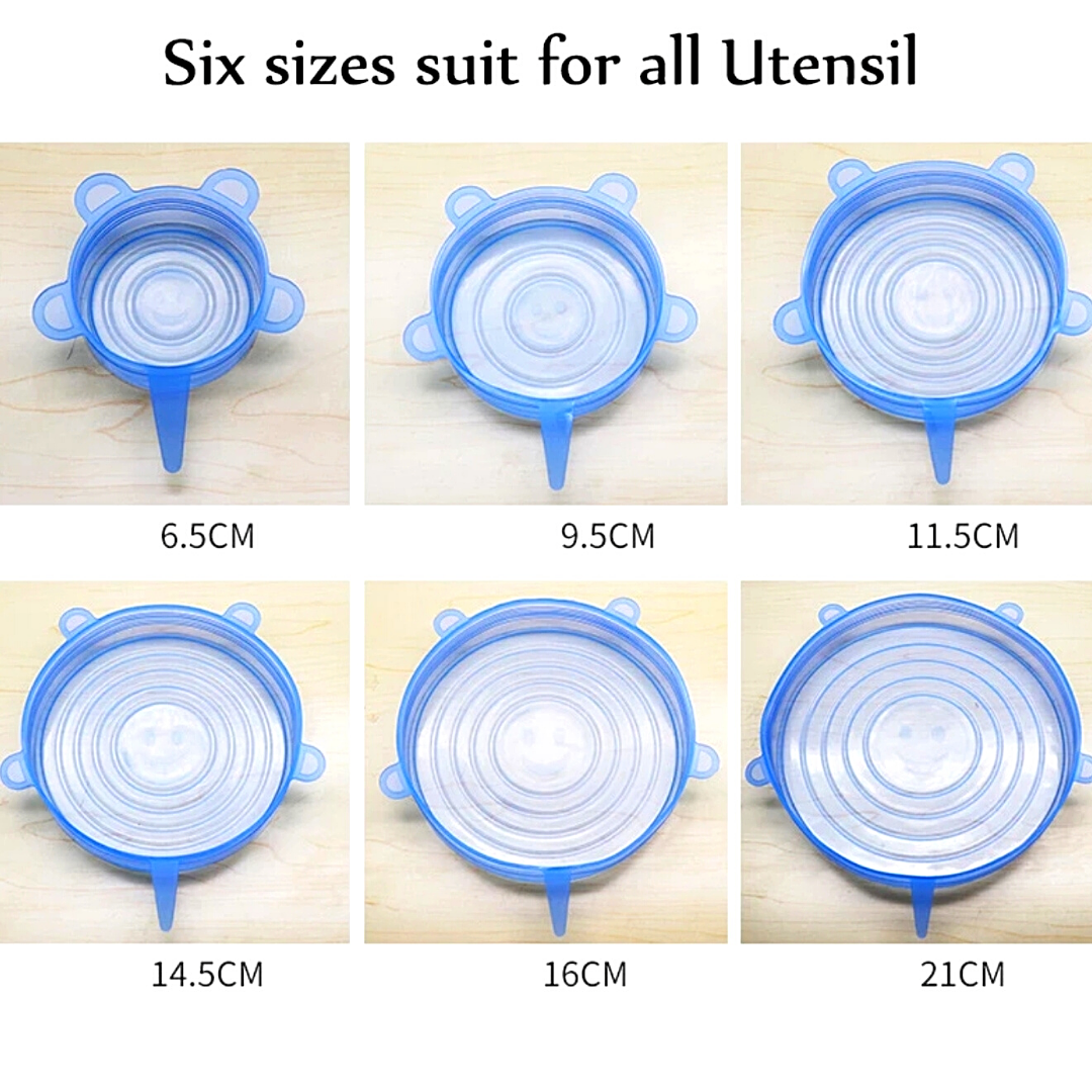 6Pcs-Tapas Flexibles De Silicona Para Frascos Contenedores Envases De Alimentos