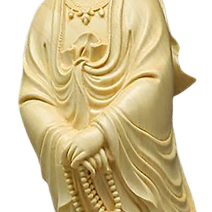 Boxwood Guanyin Sculpture Buddha Statue Feng Shui for Tabletop Tea House