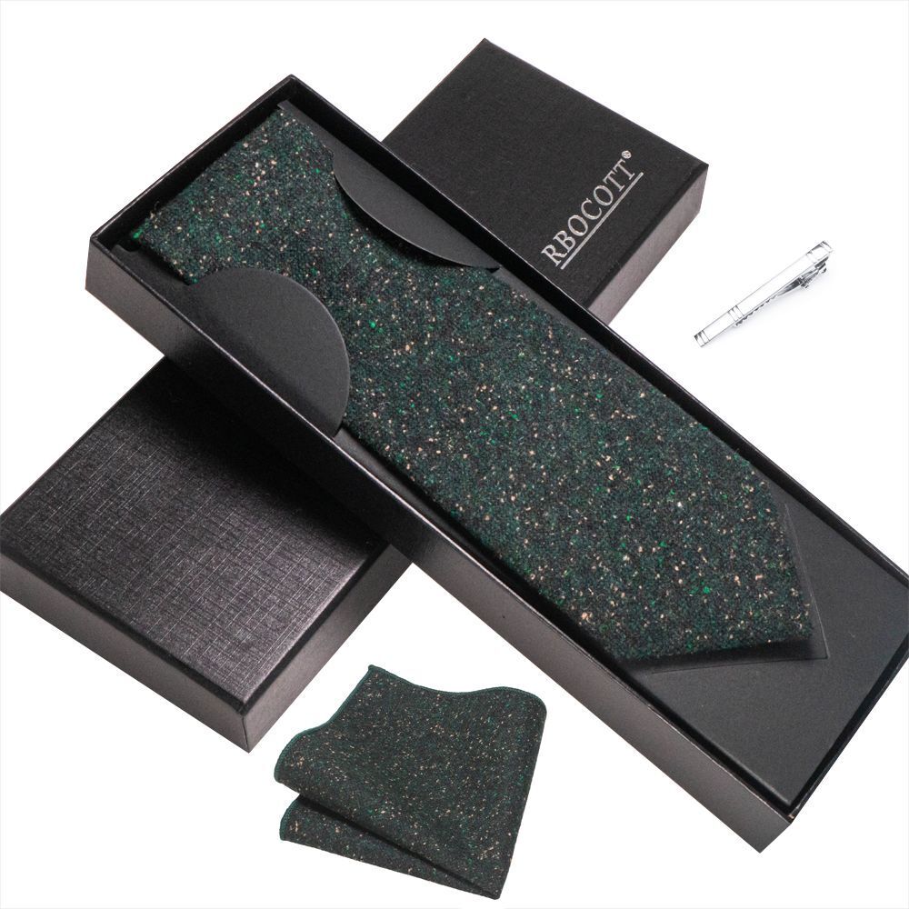 Men Necktie Set 3Pcs Clips Handkerchief Wool Gift Ties Suits Wedding Accessories