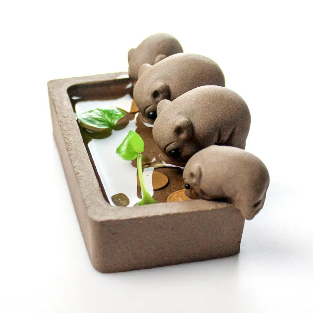 Zisha Little Pigs Drink Water Tea Pet Crude Purple Clay Tea Pet Kung Fu Tea Set
