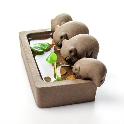 Zisha Little Pigs Drink Water Tea Pet Crude Purple Clay Tea Pet Kung Fu Tea Set