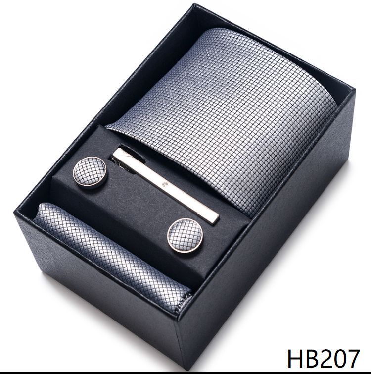 Men Neckties 5Pcs Business Ties Hanky Cufflink Set Clips Corbatas Gift Box 7.5cm
