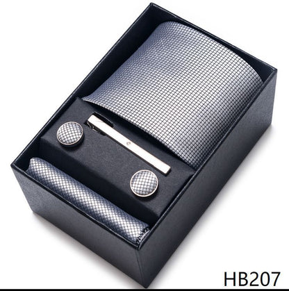 Men Neckties 5Pcs Business Ties Hanky Cufflink Set Clips Corbatas Gift Box 7.5cm