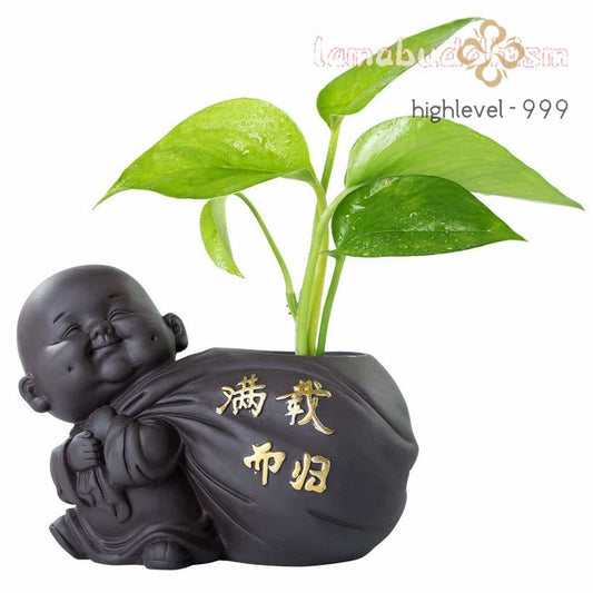 1pc Purple Clay Tea Pet Buddha Statue Monk Figurine Flower Pot Decoration Tea