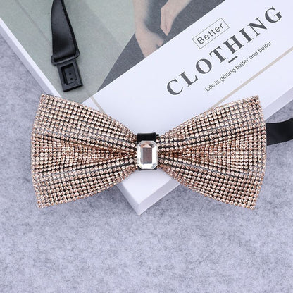 Men Rhinestone Bow Tie Shining Crystal Collar Bowtie Luxury Wedding Banquet Knot