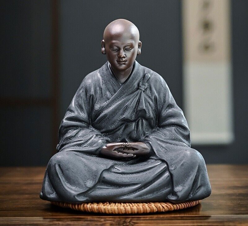 Chinese Porcelain Meditation Seating Monk Statue Buddhism Zen Figure Decor