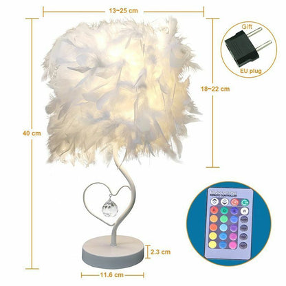 Feather Crystal Table Lamp Bedside Reading Room Sitting Heart Bedroom Light Gift