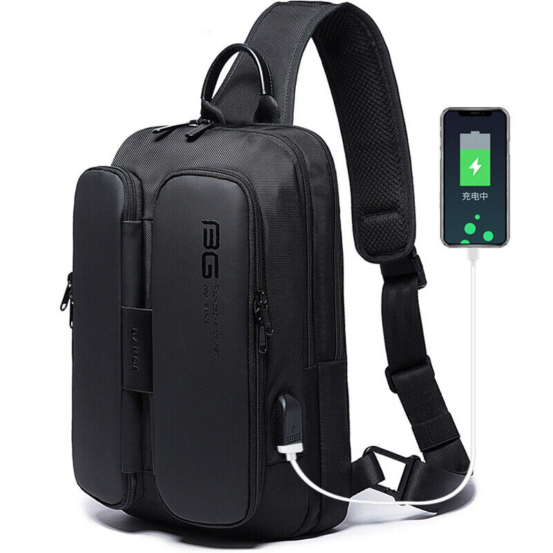 New Designer Men's Sling Backpack Oxford cloth Waterproof Crossbody Bag USB Port