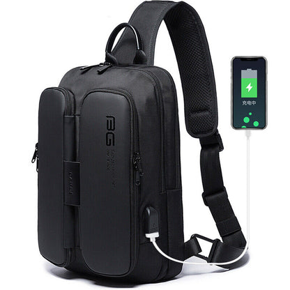 New Designer Men's Sling Backpack Oxford cloth Waterproof Crossbody Bag USB Port