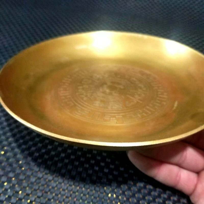 11cm Buddhism Copper Plate Auspicious Tibetan Brass Engraving Dish Decoration
