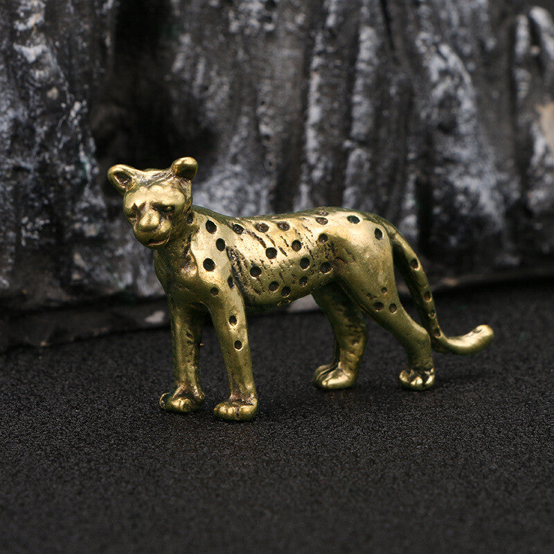Brass Cheetah Ornament Tea Pet Antique Old Copper Statue Leopard Handicraft Gift