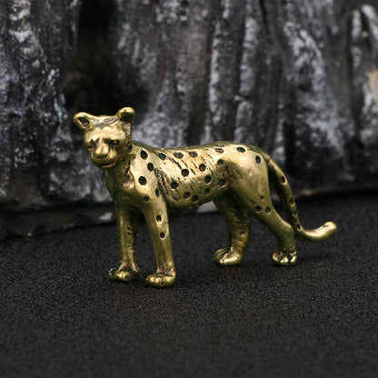 Brass Cheetah Ornament Tea Pet Antique Old Copper Statue Leopard Handicraft Gift