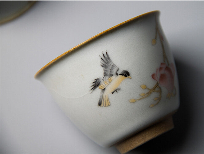 Ruyao Crackle Glaze Porcelain Tea Cup Handpainted Cup Antique Style Chinese Cup