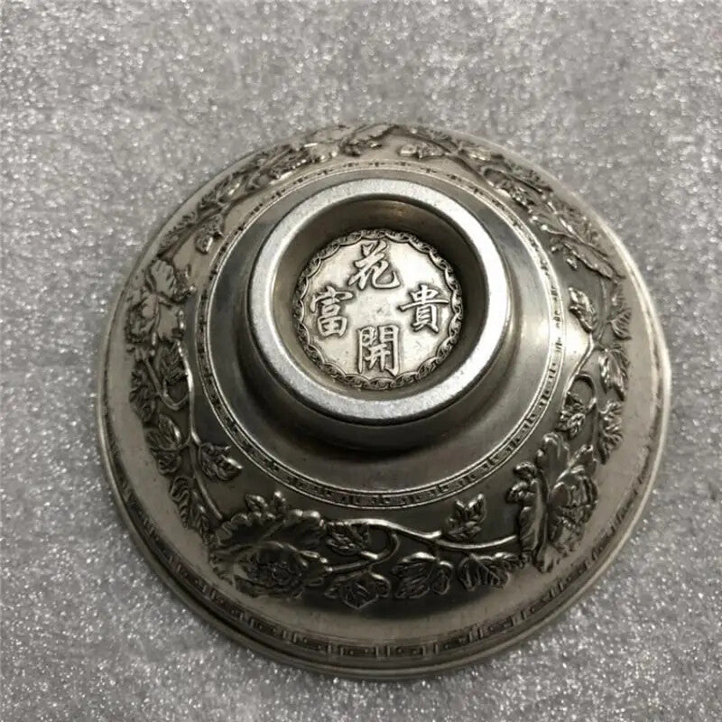 Silver Antique Copper Bowl Gilt Carving Flower Blooming Wealth Honor