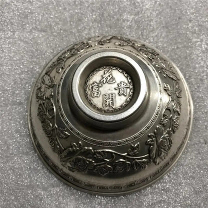 Silver Antique Copper Bowl Gilt Carving Flower Blooming Wealth Honor