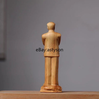 4.7" Cypress Chinese Premier Zhou Enlai Statue Figure Communist Portrait Collect