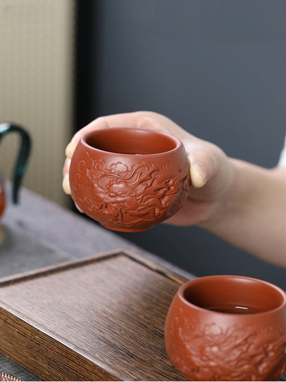 Chinese Hand Carving Purple Clay Teacup Tea Bowl Cup Traditional Zisha Tea Cup