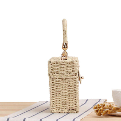 New Womens Summer Messenger Leisure Square Straw Beach Crossbody Bag