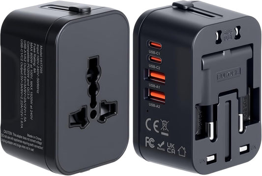 Universal Travel Adapter Fast Charger, Worldwide Plug Adapter 2 USB C PD3.0 & 2