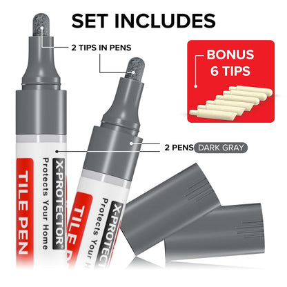 Water Based Grout Marker - 2 PCS with 8 Tips, Dark Gray