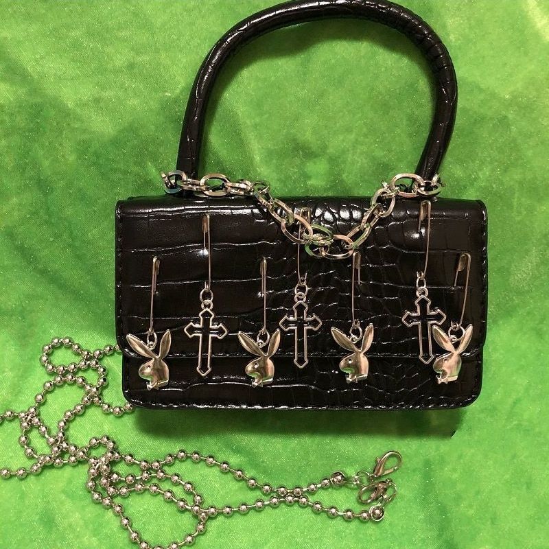 Shoulder Bag Punk Biker Style Female Handbags Cross Clip Rabbit Dark Bag Purses