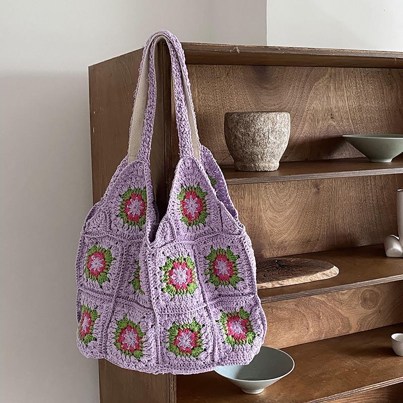 Knitted Bag Bohemian Shoulder Crossbody Totes Handmade Hollow Out Crochet Purse