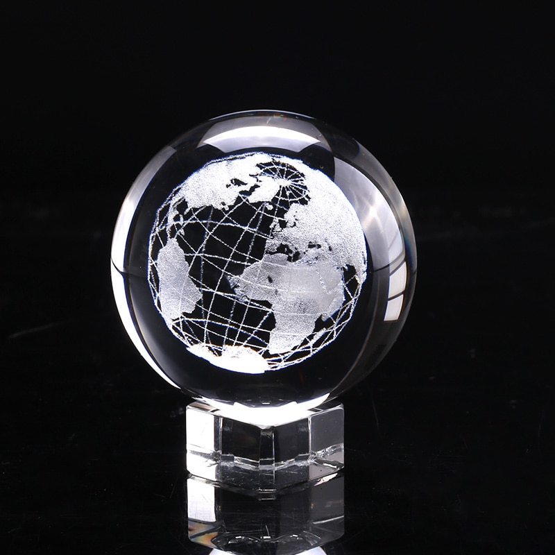 60mm 3D Crystal Earth Ball Glass Laser Engraved Miniature Earth Model Sphere