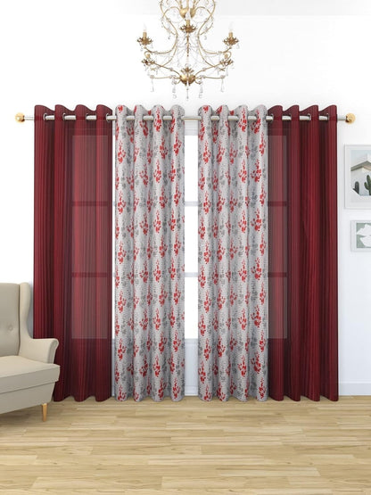New 4 Pieces Eyelet Window Curtain Set 5 Feet Maroon
