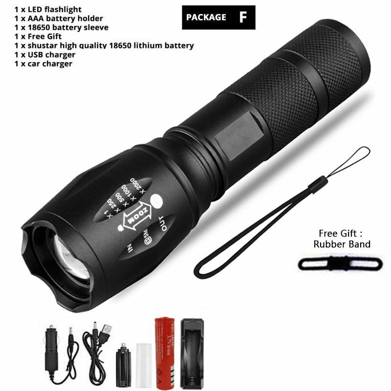 LED Flashlight Ultra Bright Waterproof MINI Torch T6/L2/V6 Zoomable Modes 18650