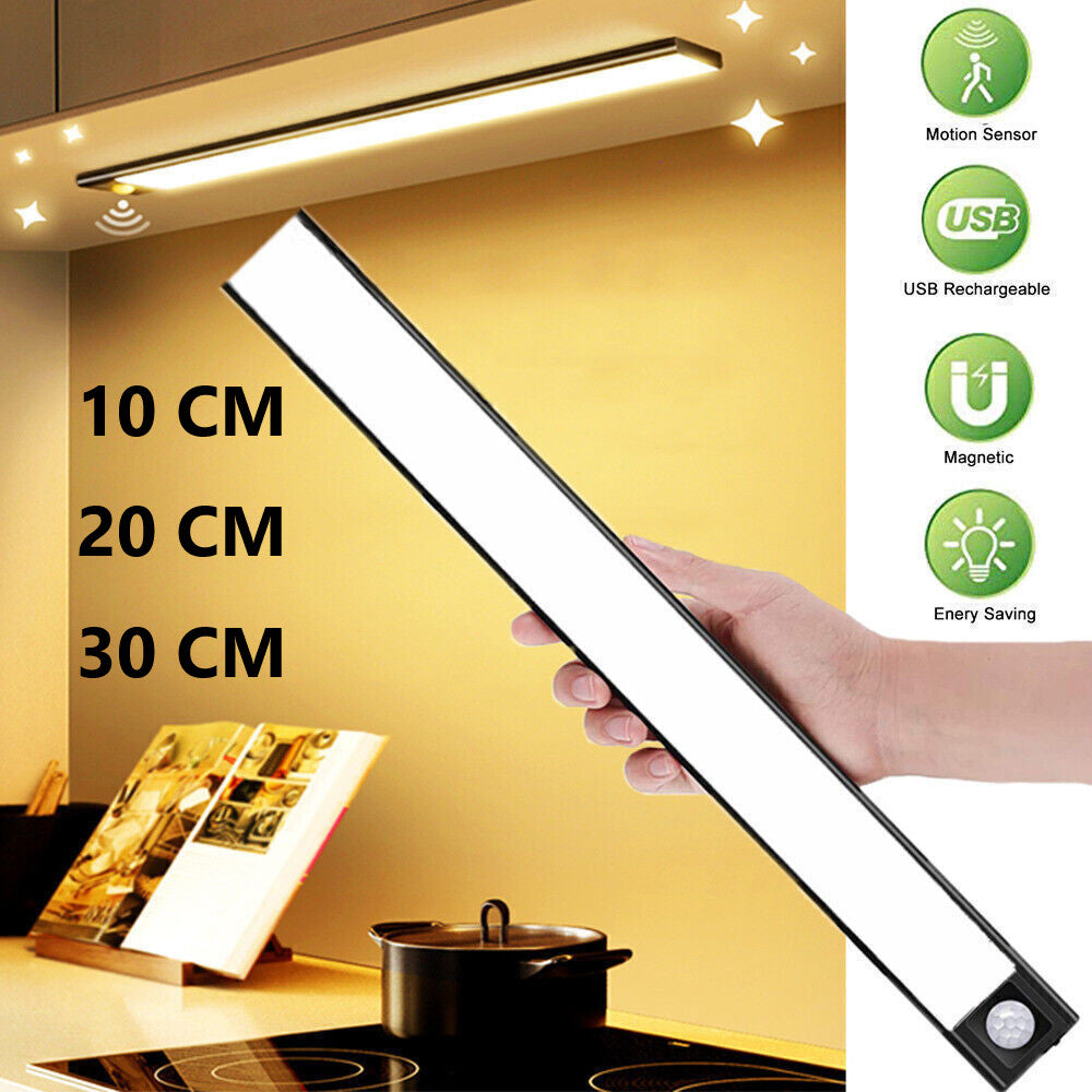 New Wireless LED Motion Sensor Light Strip Cabinet Lamp Closet USB Rechargeable