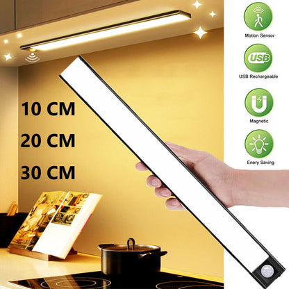 New Wireless LED Motion Sensor Light Strip Cabinet Lamp Closet USB Rechargeable
