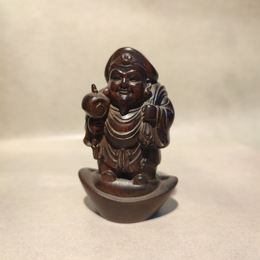 chinese figurine antique wood carving buddha statues tibet Mammon wooden boxwood