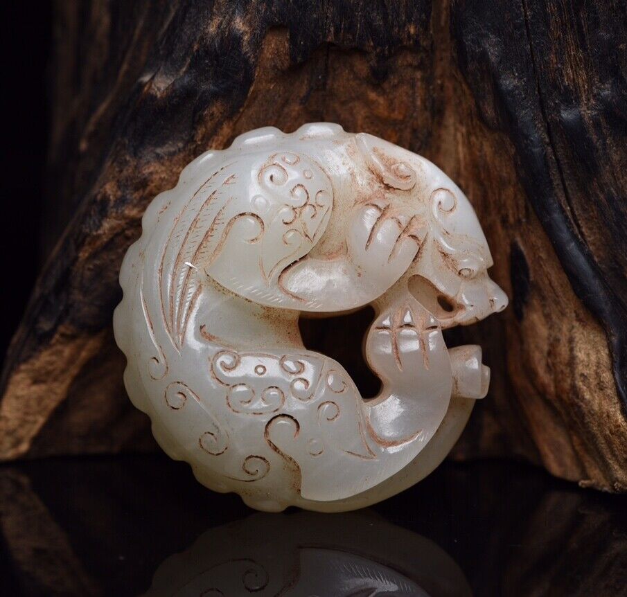 Chinese Hetian Jade Carving Sculpture Exquisite Beast Statue Antique Collections