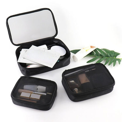 Black Mesh Cosmetic Bag Travel Toiletry Kit Transparent Makeup Organizer Pouch