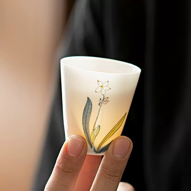 One Tea Cup Handpainted 45ml Porcelain Master Cup Floral Handmade Kungfu Teacups