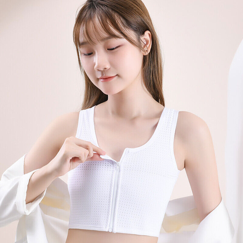 Women Les Net Chest Breast Binder Tomboy FTM Zip Sports Bra Vest Tank Top