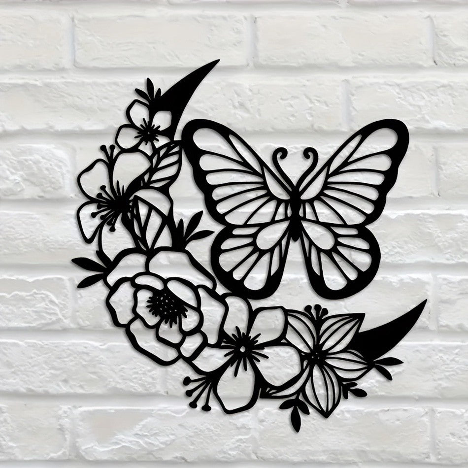 CIFbuy Boho Moon Phase Butterfly Flower Metal Wall Art Nordic Home Decor