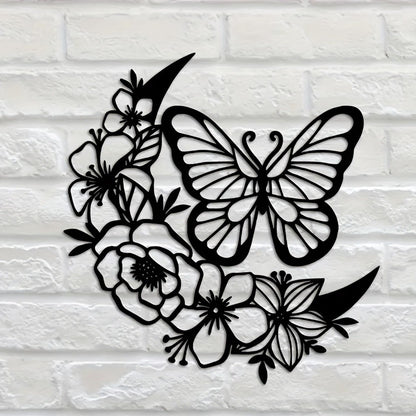 CIFbuy Boho Moon Phase Butterfly Flower Metal Wall Art Nordic Home Decor