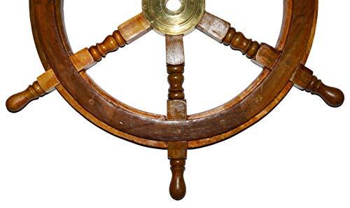 24" Wooden Ship Wheel Wall Decor w\ Brass Center Hub, 0.85" hole for hanging