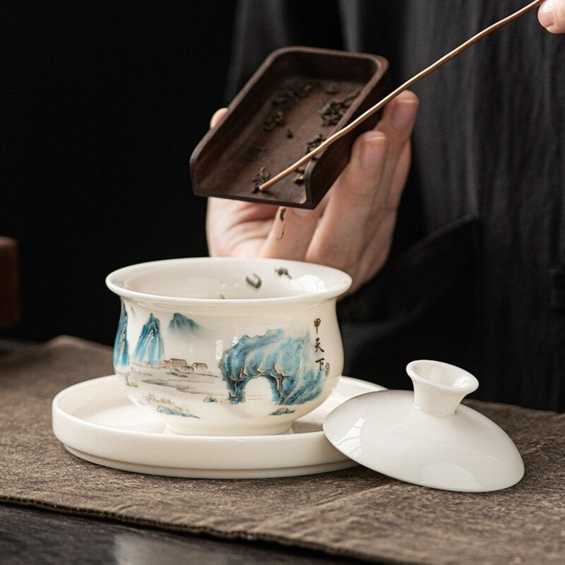 Ceramic Gaiwan For Tea Tureen Teaware Cup Chinese Tea Bowls Jade White Porcelain