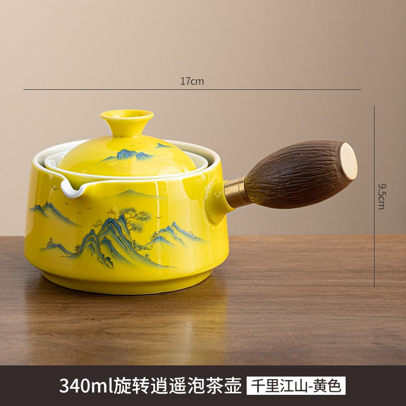 1pc Ceramic Xiaoyao Teapot Rotating Tea Infuser Dedicated Side Handle Pot