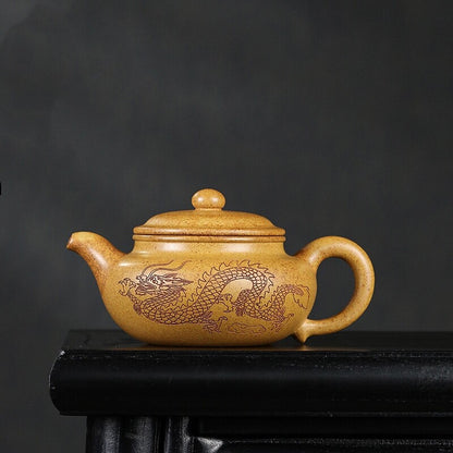 Original Ore Real Yixing Zisha Duan Clay Tea Pot Dragon Carved Antique Style Pot