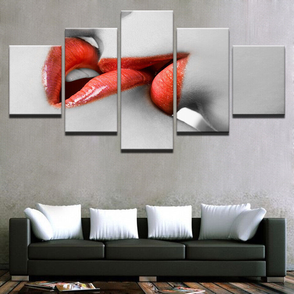 Red Lips Kiss Canvas Prints Painting Wall Art Home Decor Picture 5PCS