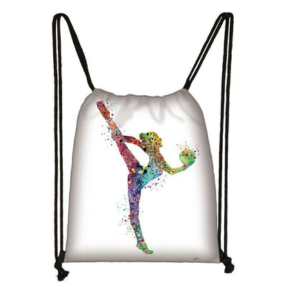 Watercolor Art Print Backpack Drawstring Bag Daypack Gymnast Storage Bag Travel