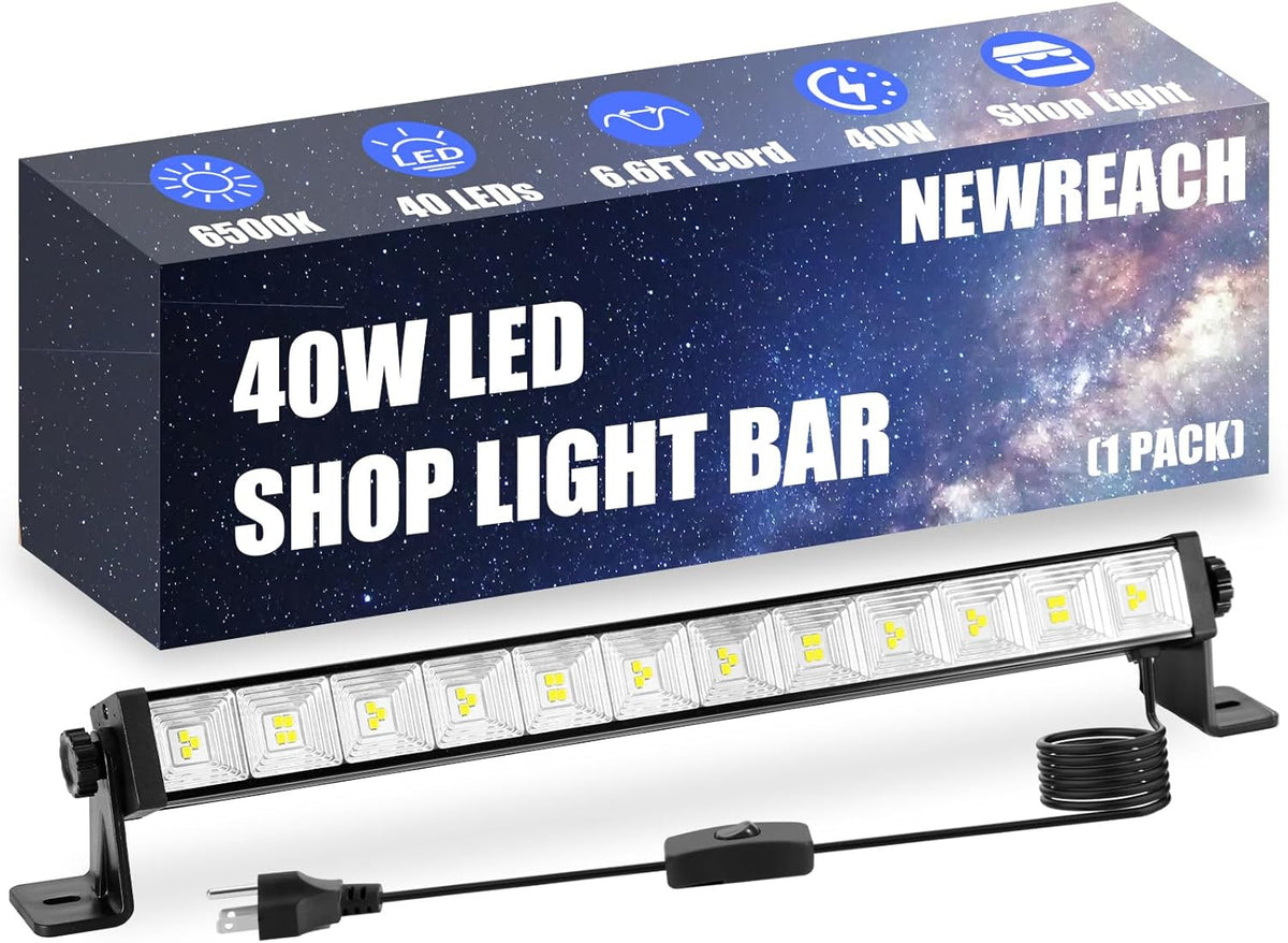 40W LED Shop Lights, 4800LM 6500K Shop Light Bar with 6.6Ft Cord/Plug/Switch, Da