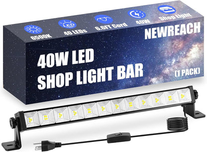 40W LED Shop Lights, 4800LM 6500K Shop Light Bar with 6.6Ft Cord/Plug/Switch, Da